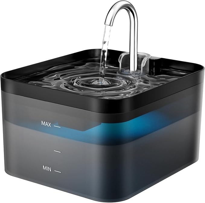 Fontaine a Eau 2,2L, Super Silencieuse, Filtre à Carbone Activé, Facile à Mettoyer, Distributeur Eau Chat avec LED, sans BPA, Convient à Plusieurs Animaux de Compagnie